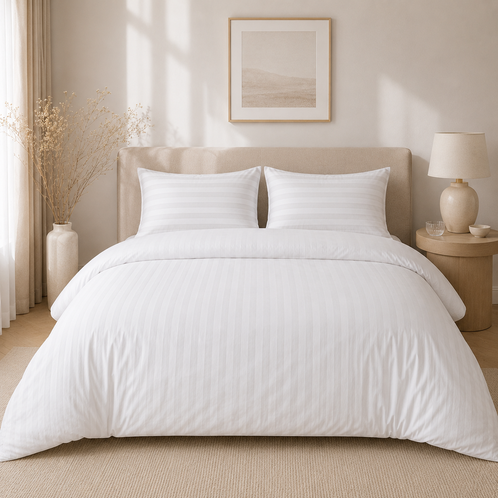 Beau Maison Hotelinnen CVC Dekbedovertrek Wit | 27mm Streep | Bulk Packing