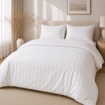 Beau Maison Hotel Dekbedovertrek Wit | 27mm Streep | Bulk Packing