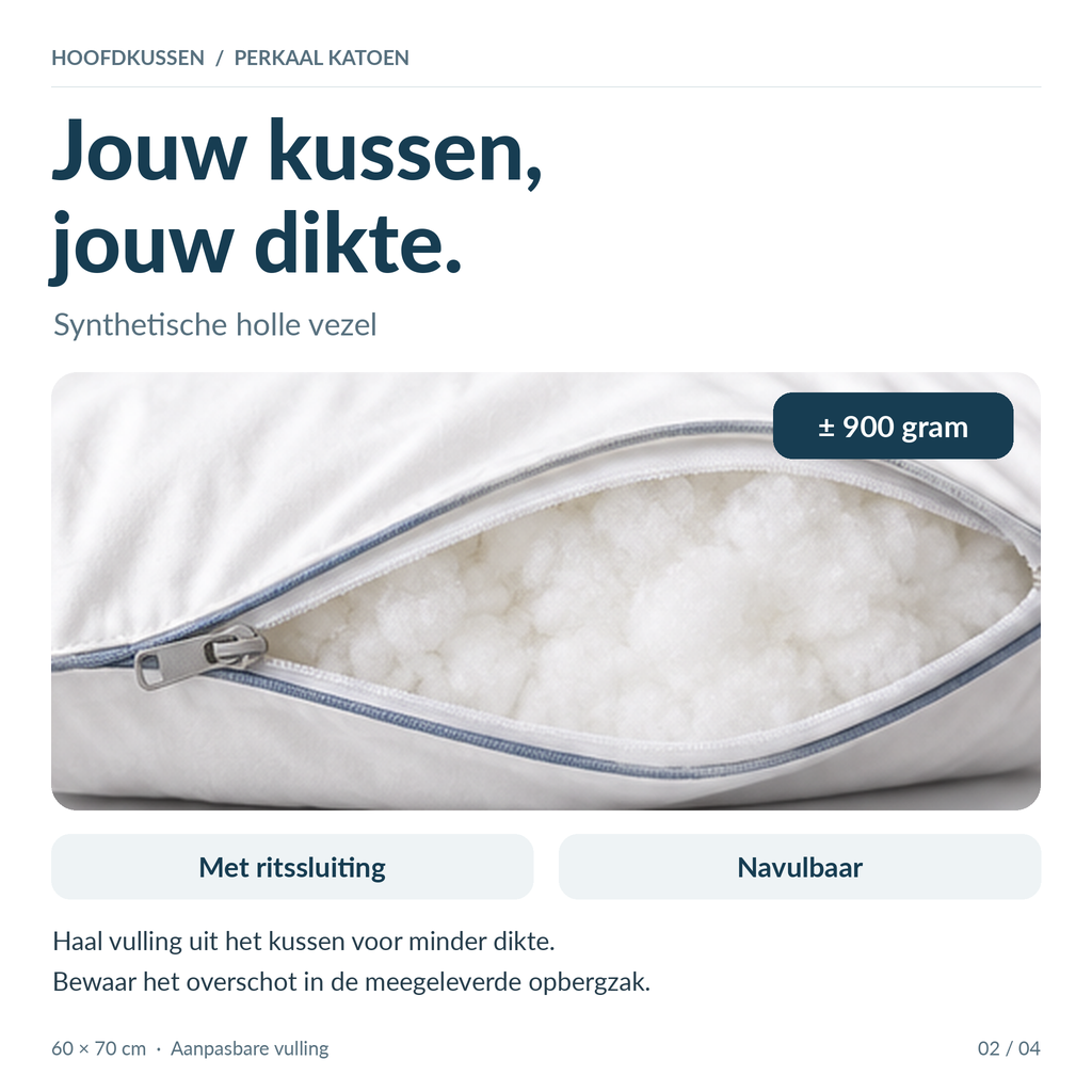 Beau Maison Perkaal Katoenen Hoofdkussen / Puntkussen- Navulbaar - Stevig en vol