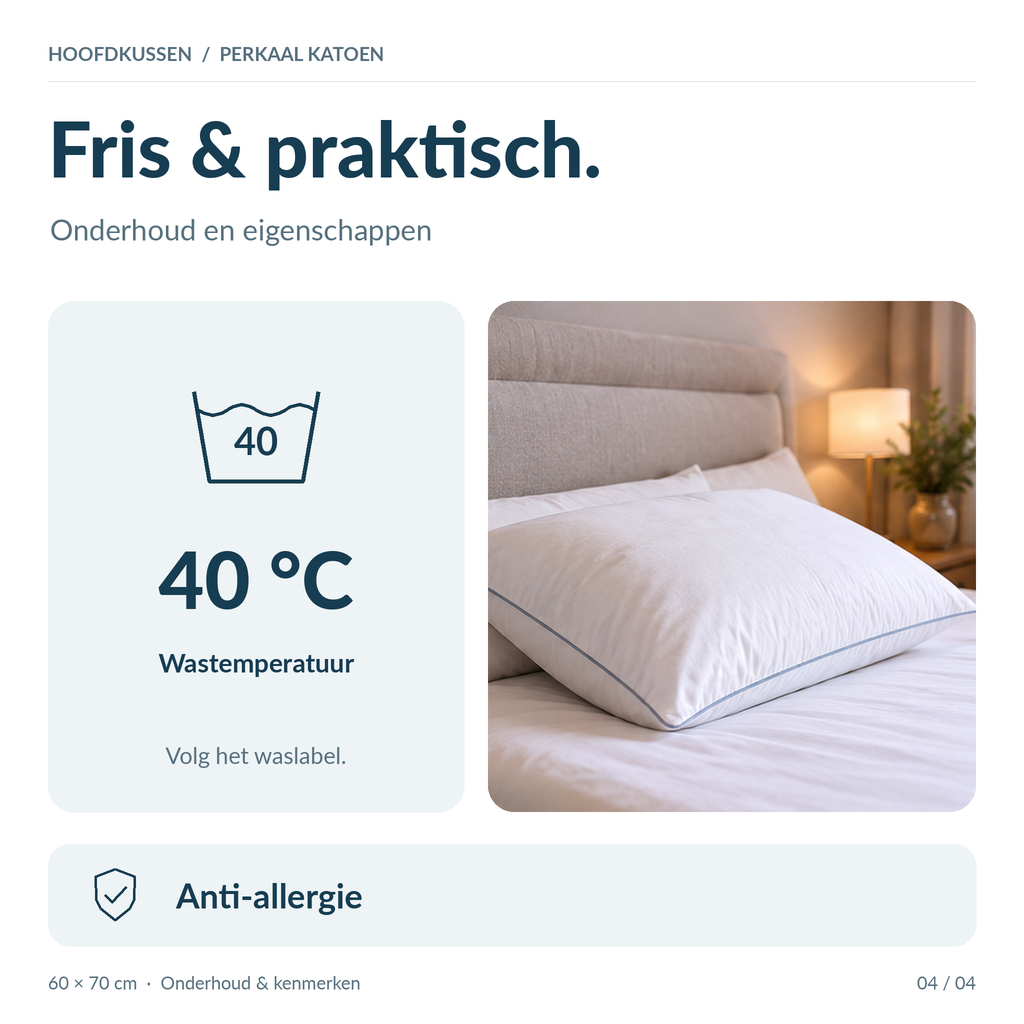 Beau Maison Perkaal Katoenen Hoofdkussen / Puntkussen- Navulbaar - Stevig en vol