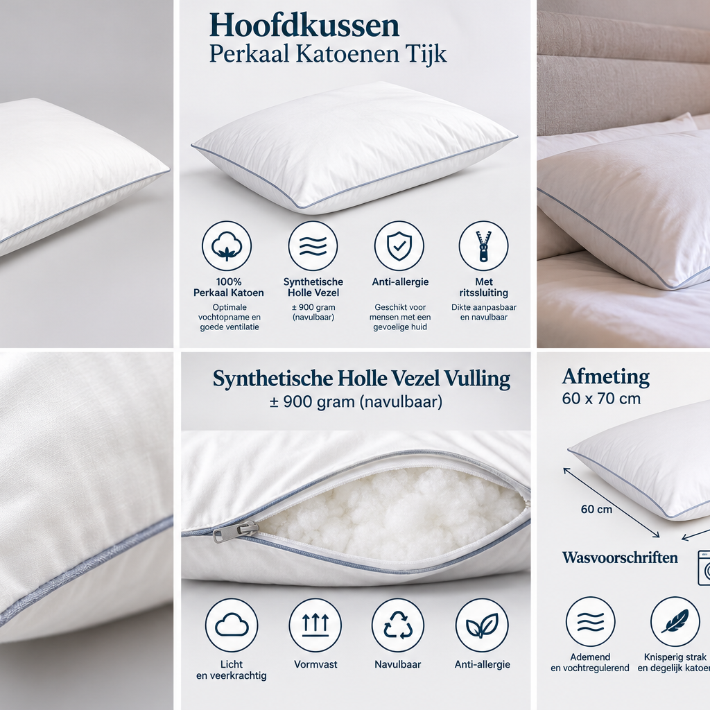 Beau Maison Perkaal Katoenen Hoofdkussen / Puntkussen- Navulbaar - Stevig en vol