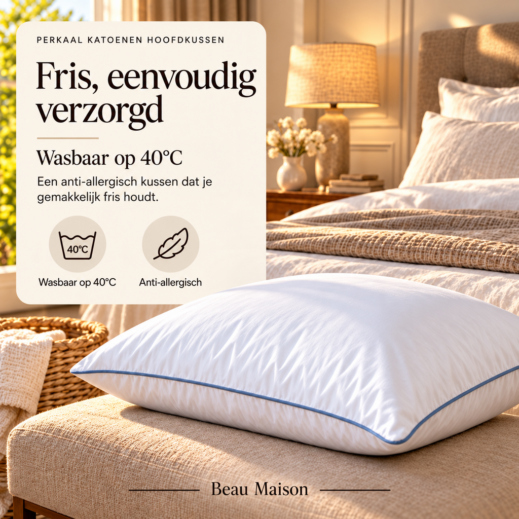 Beau Maison Perkaal Katoenen Hoofdkussen / Puntkussen- Navulbaar - Stevig en vol