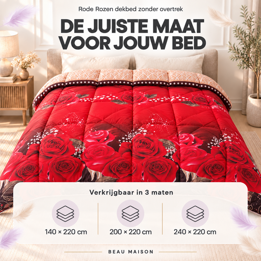 Beau Maison Rode Rozen Kant en Klaar Dekbed / Dekbed Zonder Overtrek
