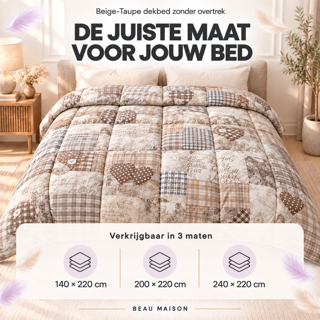 Beau Maison  Beige-Taupe Kant en Klaar Dekbed / Dekbed Zonder Overtrek
