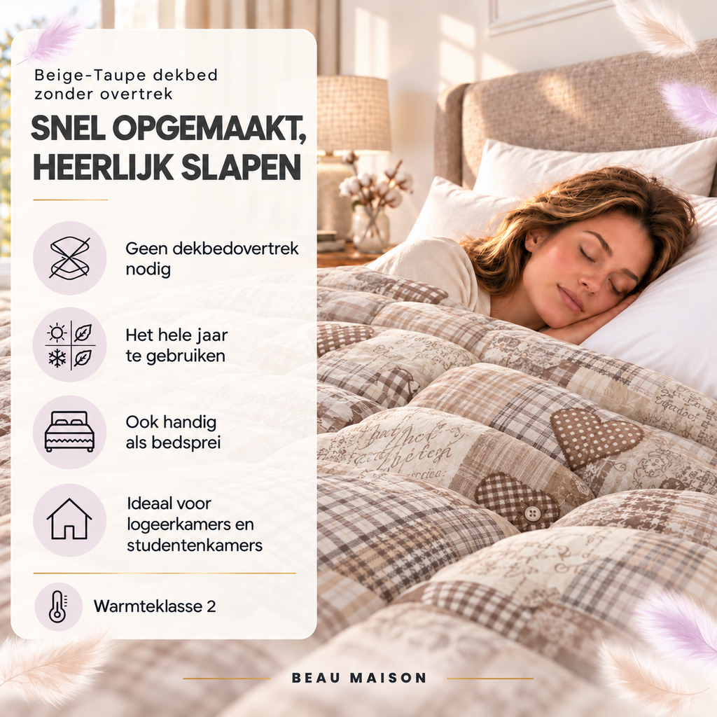 Beau Maison  Beige-Taupe Kant en Klaar Dekbed / Dekbed Zonder Overtrek