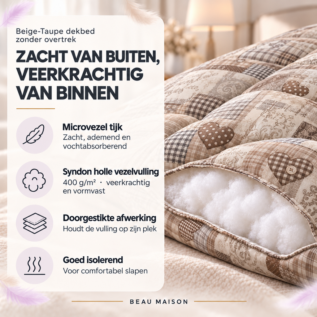 Beau Maison  Beige-Taupe Kant en Klaar Dekbed / Dekbed Zonder Overtrek