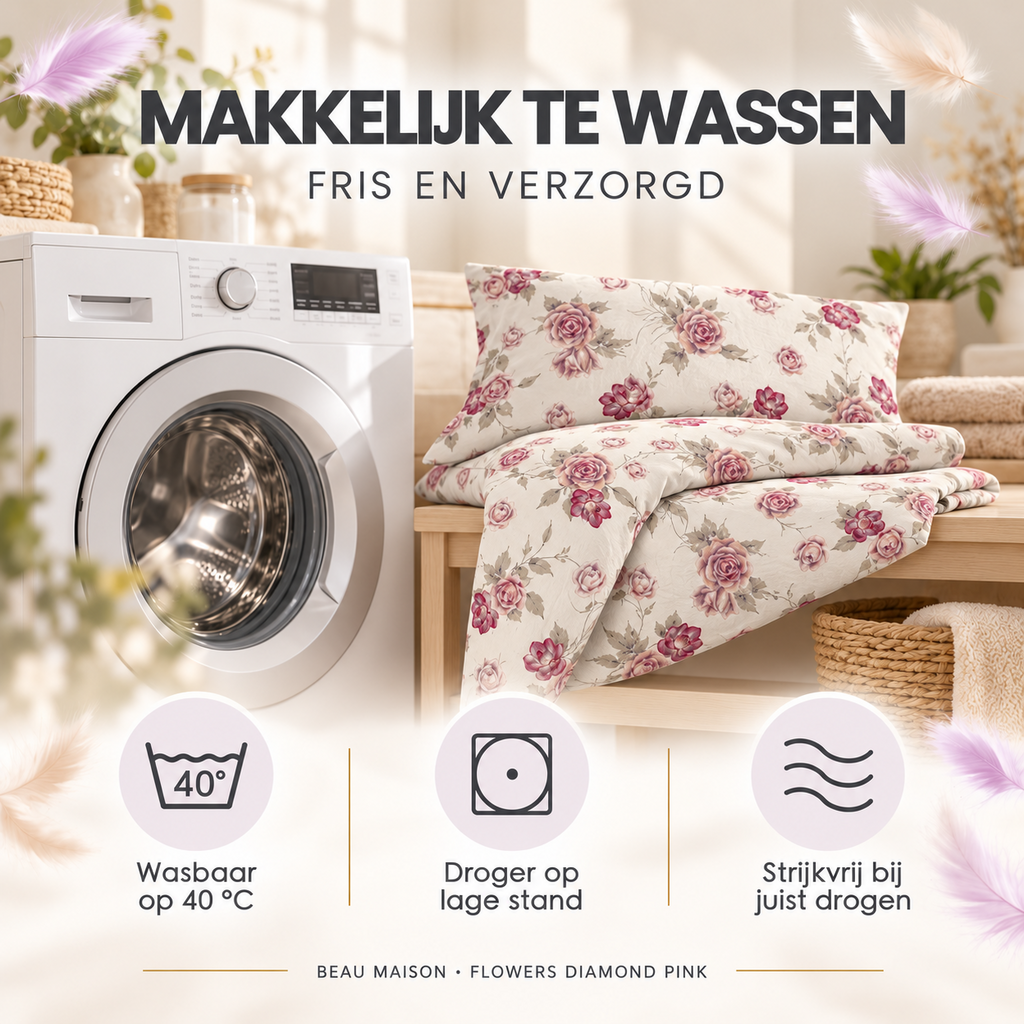 Beau Maison Flowers Diamond Pink | Microvezel Dekbedovertrek