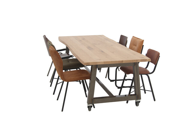 Kantinestoel 4x4 Vintage sledeframe kunstleder