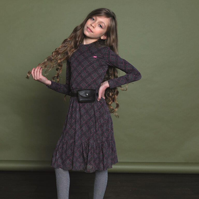 Jurk check/leopard Sana (charcoal)