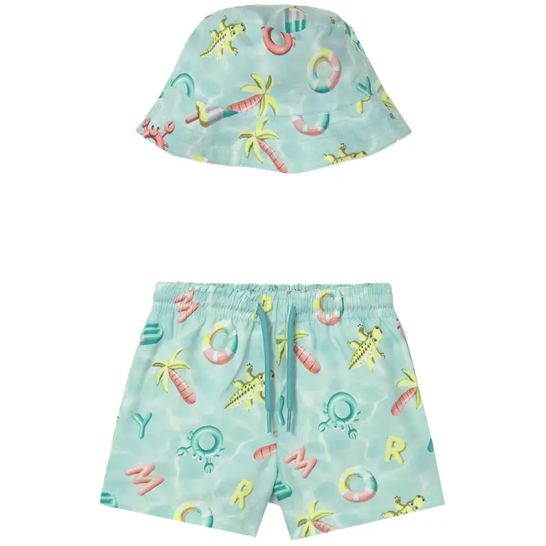 Zwembroekje met zonnehoedje (aquamarine)