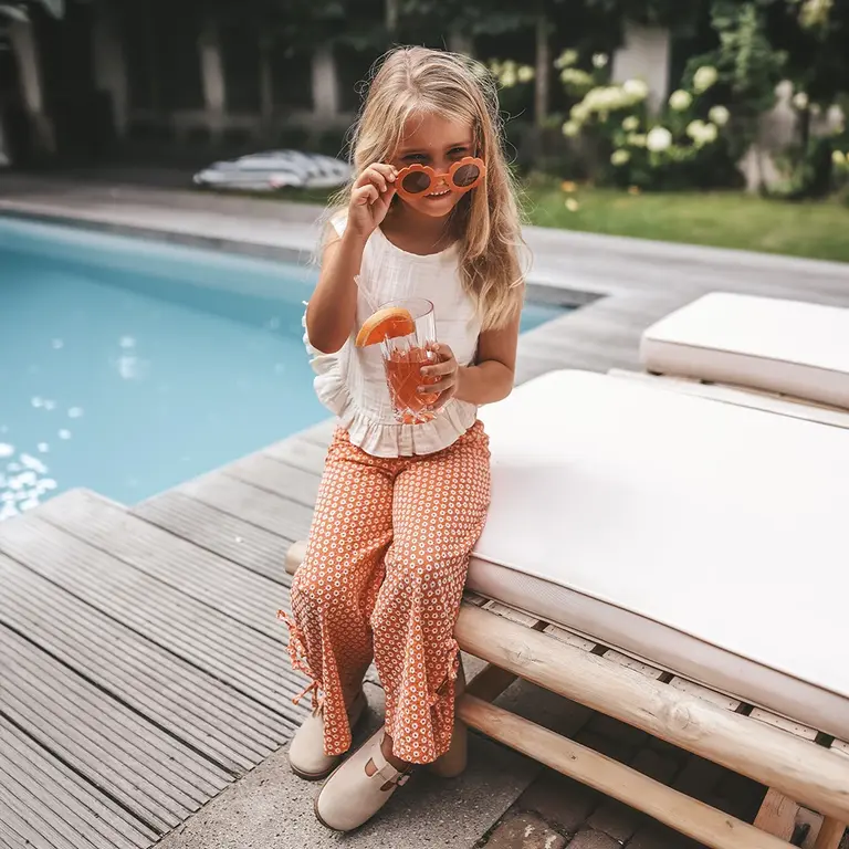Broek Broderie wide leg (coral)