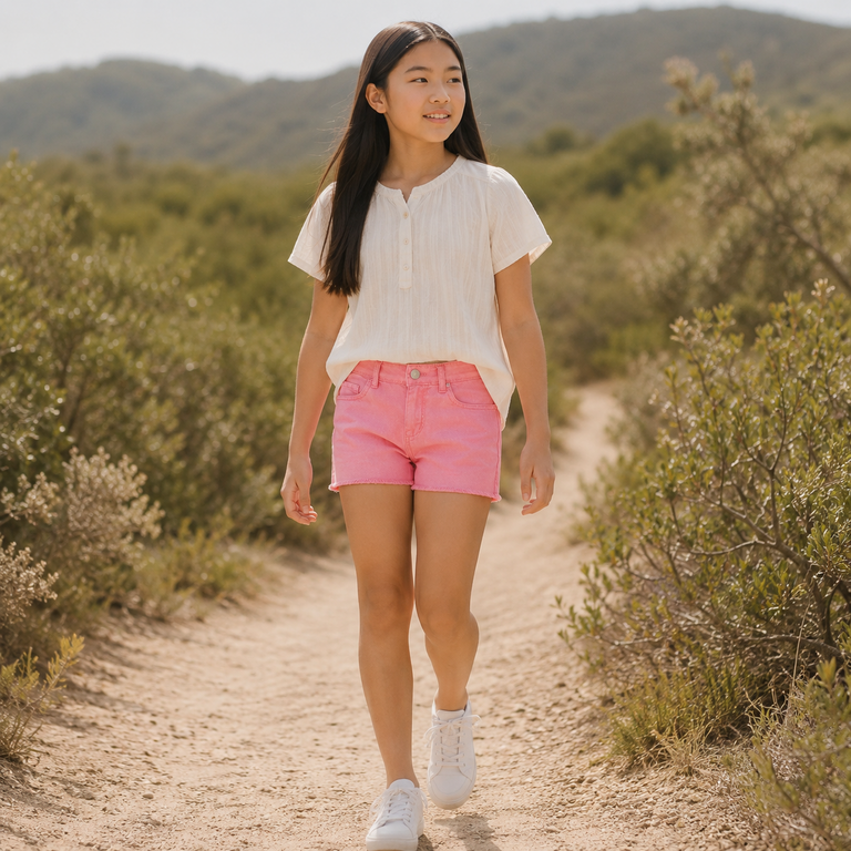 Korte broek twill MOM FIT Rose (aurora pink)