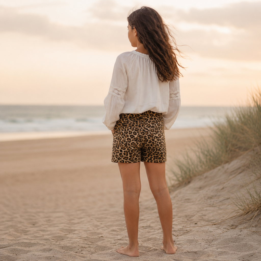 Korte broek MOM FIT Rose (silver mink leopard)