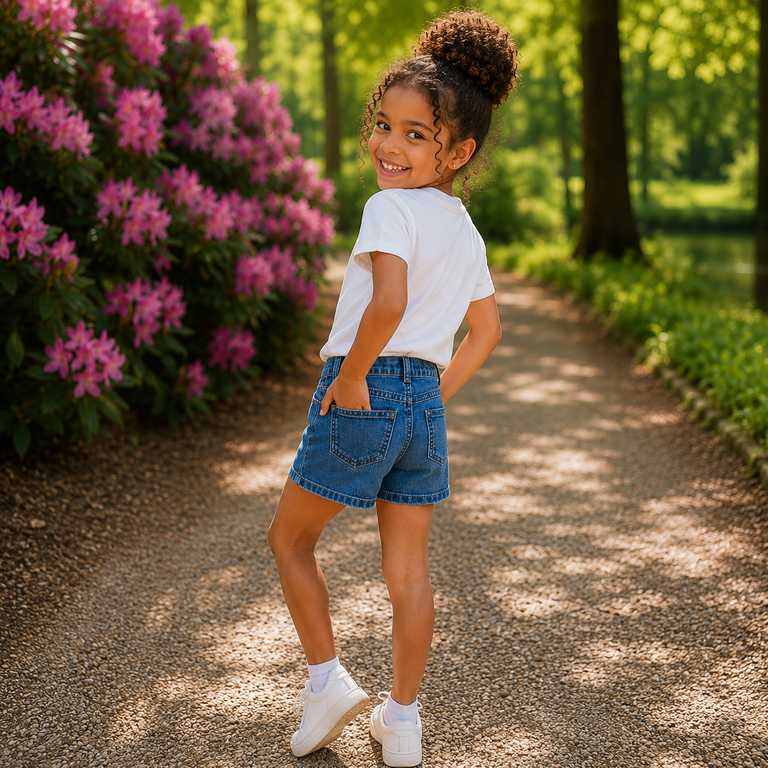 Korte broek MOM FIT twill Rose (medium blue denim)
