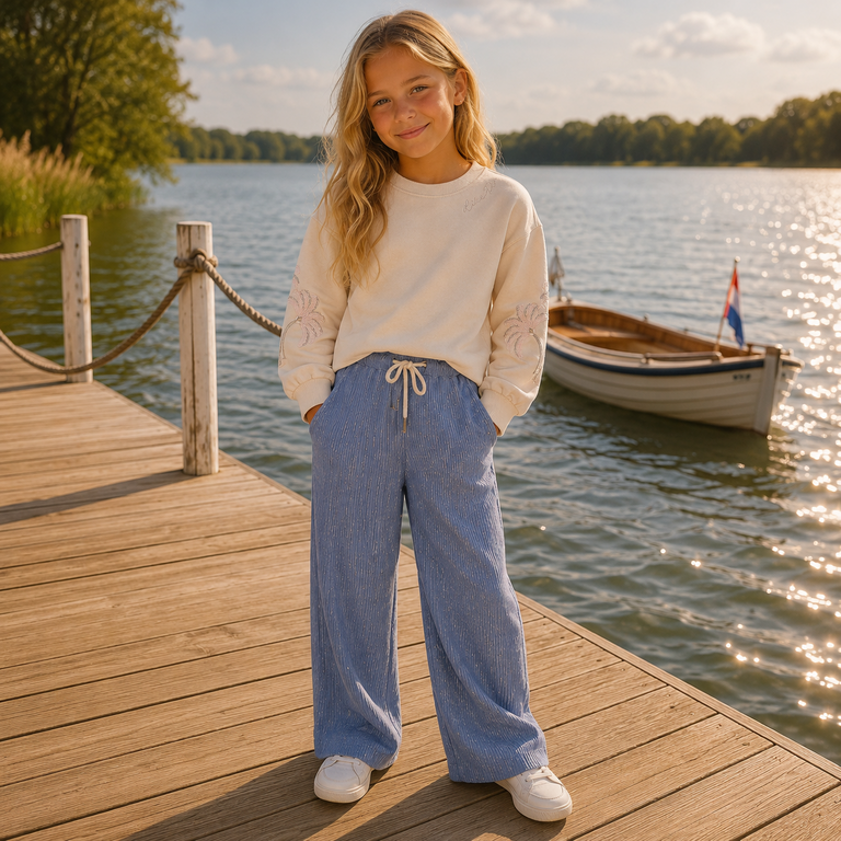 Broek Fenna metallic plisse (light blue)