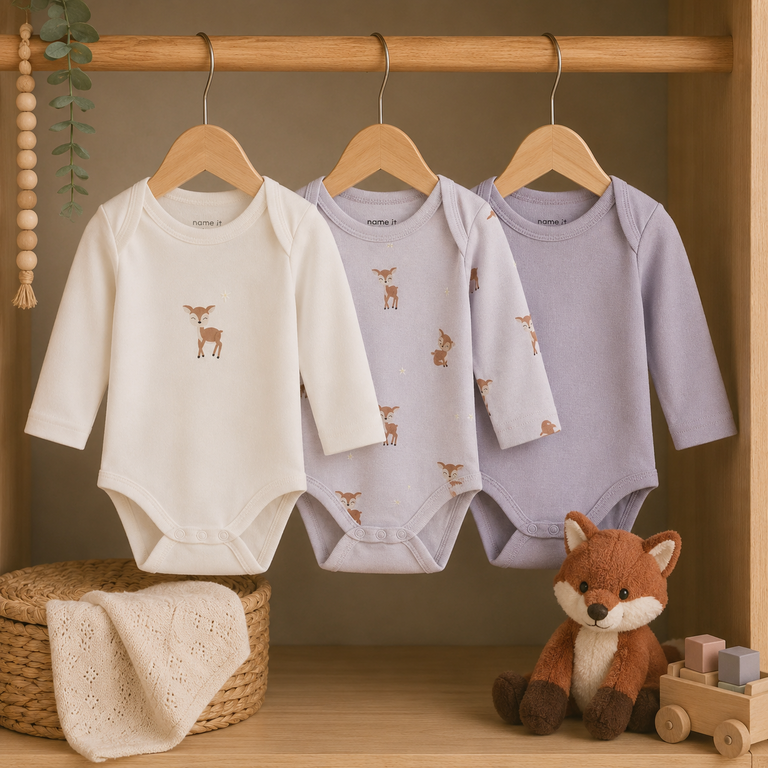 Drie rompertjes Deer (lilac marble/jet stream/lavender gray)