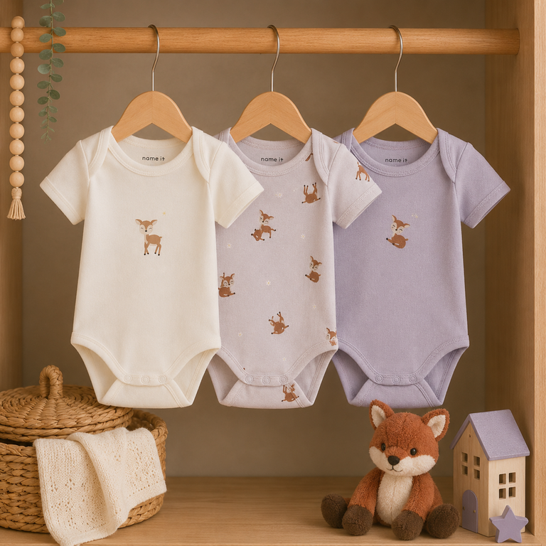 Drie rompertjes Deer (lilac marble/jet stream/lavender gray)