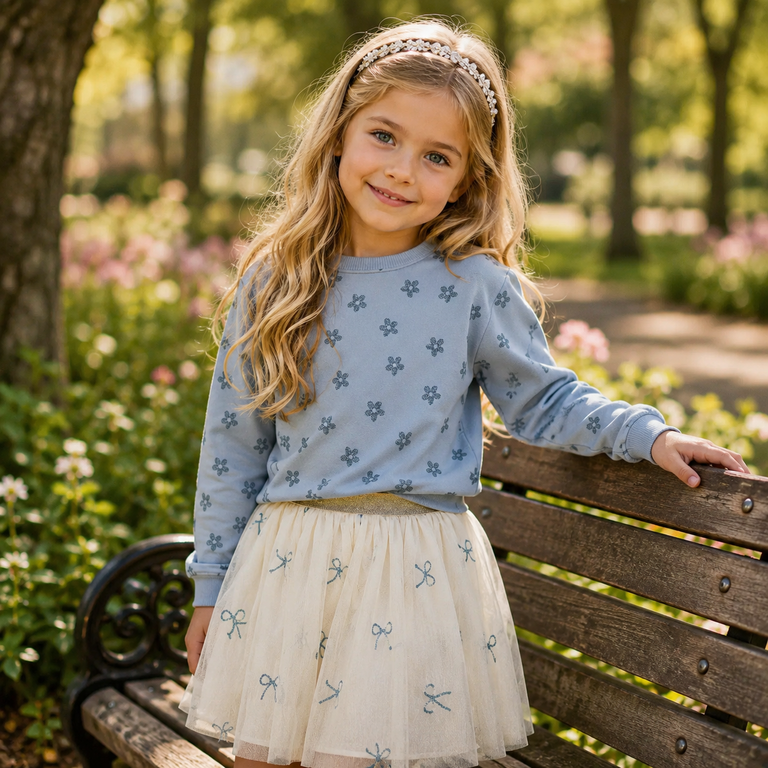 Trui sweat Viluba (subdued blue glitter flower)