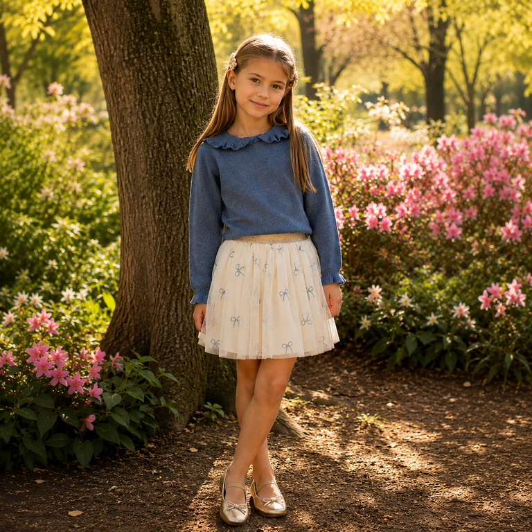 Rokje tulle Kira (antique white/vintage indigo)