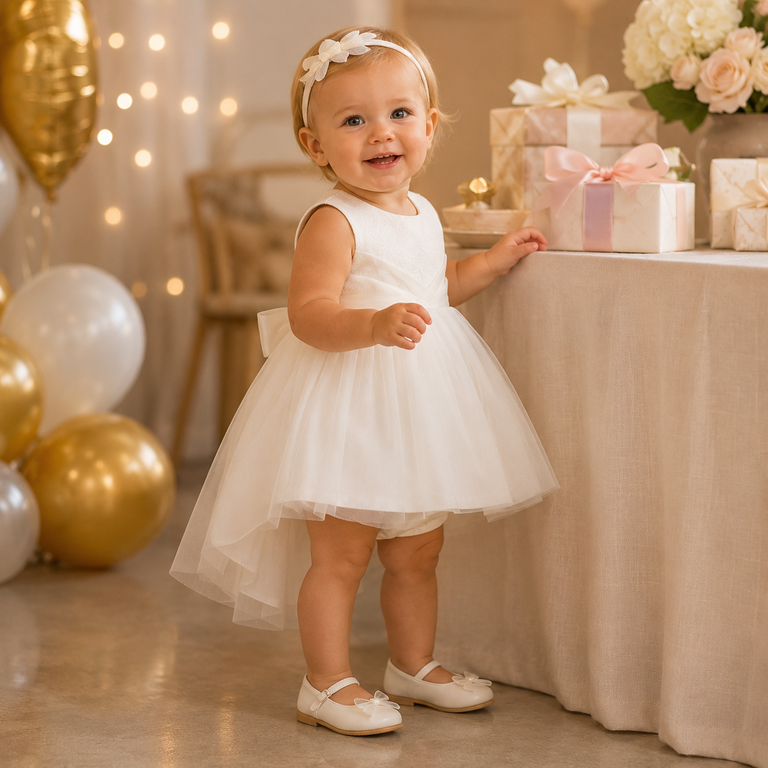 Feest jurkje met bloomer (cream)