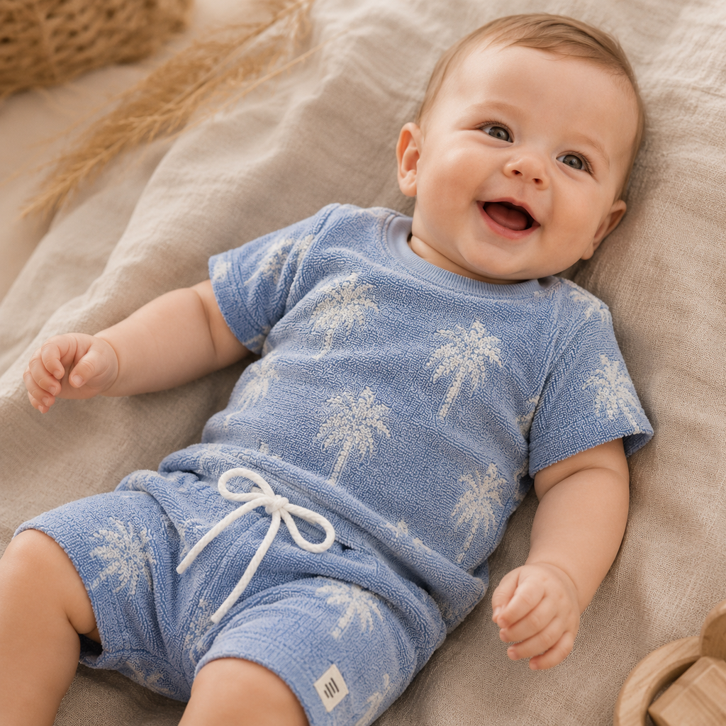 T-shirtje badstof palmen (light blue)