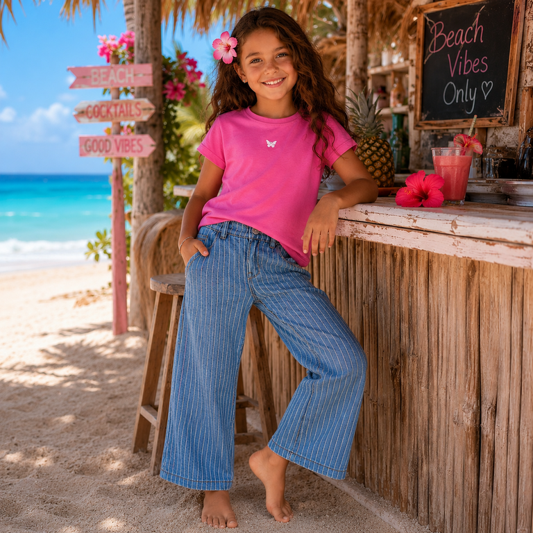 Jeans WIDE LEG streep Rose (medium blue denim stripes)