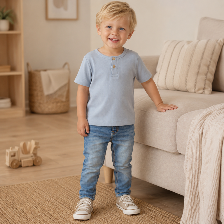T-shirt granddad rib Kab (blue fog)