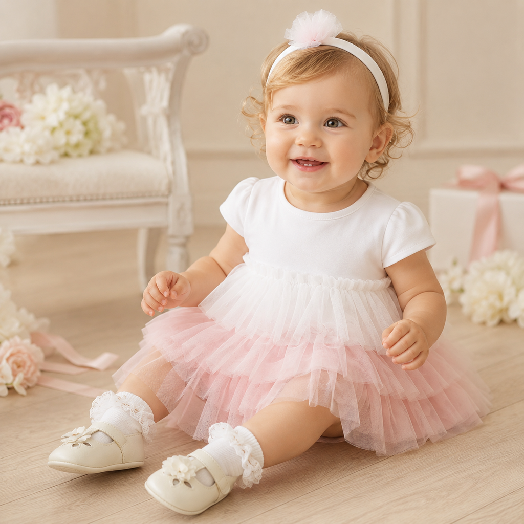 Jurkje met haarbandje (baby rose)