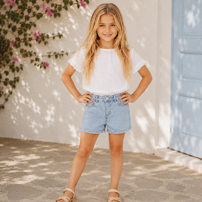 Korte jeans MOM FIT Rose (light blue denim)