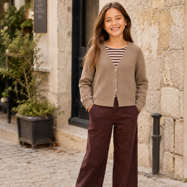 Zacht gebreid vest Berta (mocha meringue)