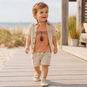 Dirkje Driedelig setje (sand) - overhemd; t-shirtje en kort broekje