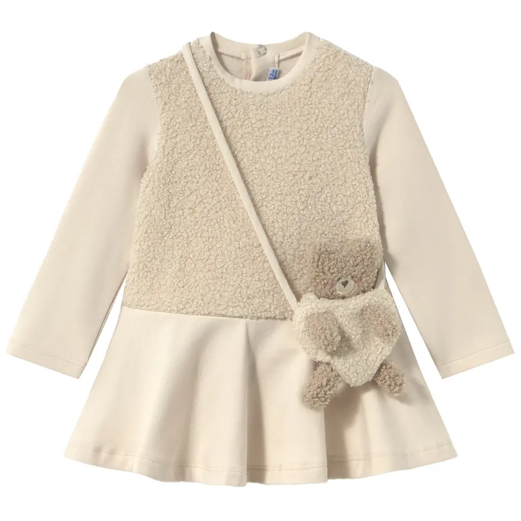 Jurkje teddy met beren-tasje (light khak)