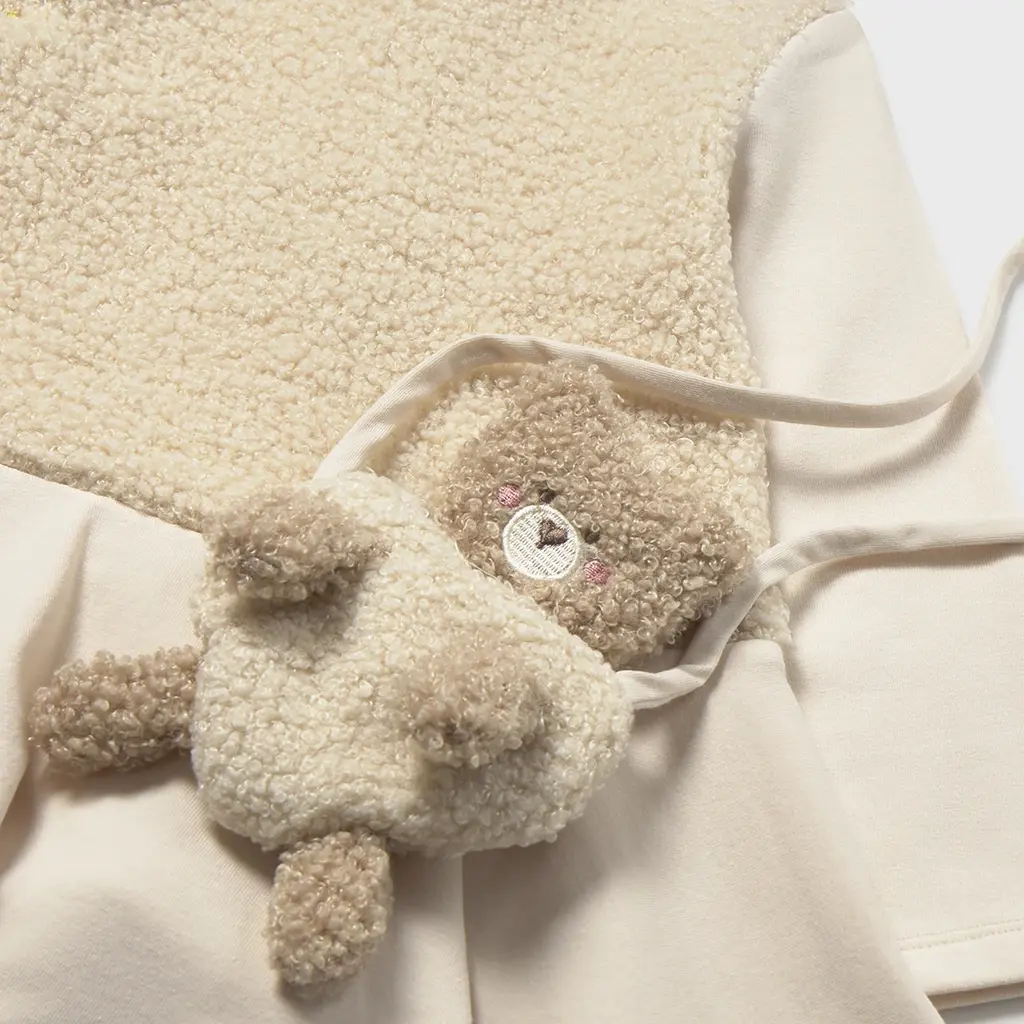 Jurkje teddy met beren-tasje (light khak)