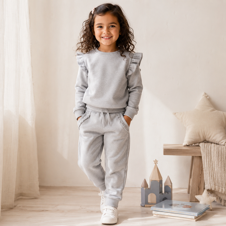 Trui sweat ruffles Tilde (light grey melange)