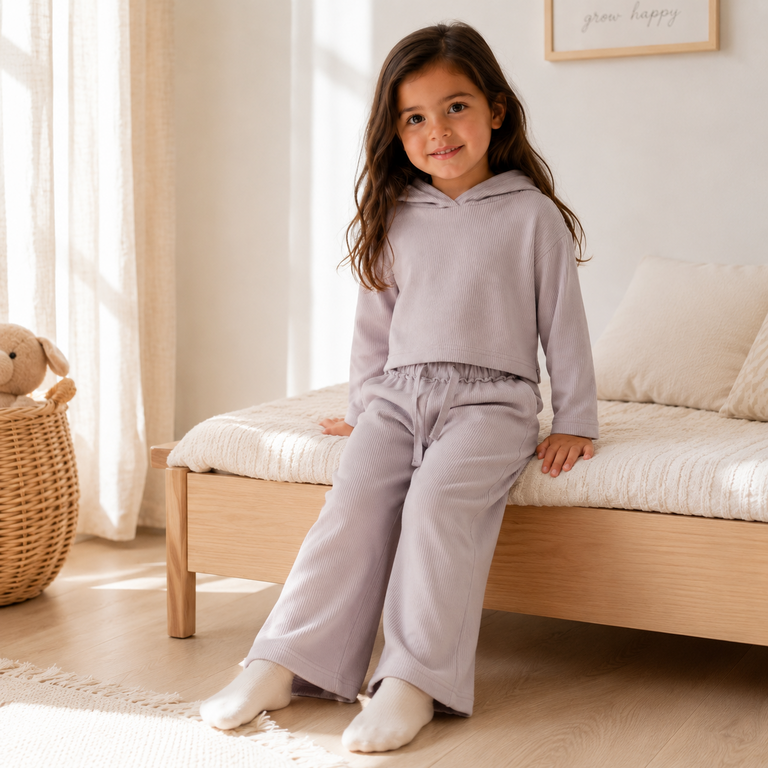 Broek rib WIDE LEG Tella (lilac marble)