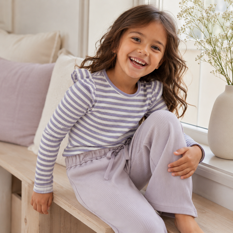 Longsleeve rib ruffle Taias (lavender gray/cloud dancer)