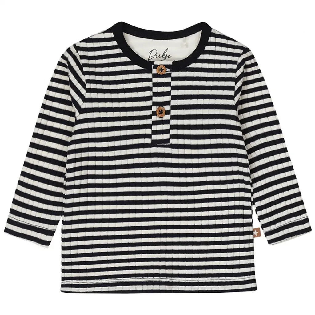 Shirt granddad rib streepje  (navy)