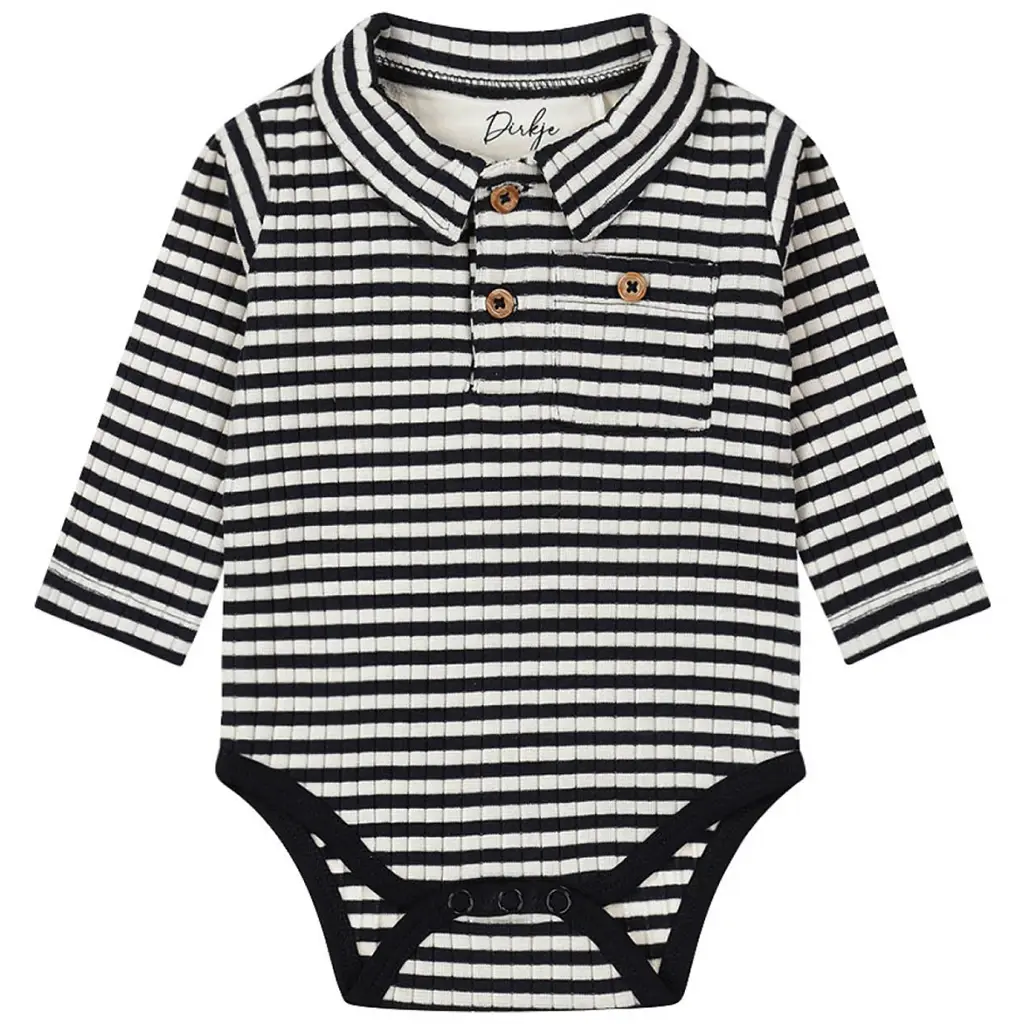 Polo rompertje rib streepje  (navy)