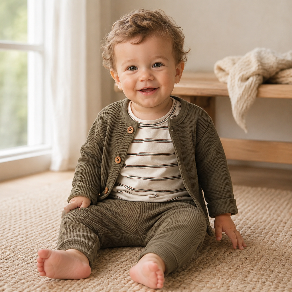 Driedelig baby setje wafel (faded green)