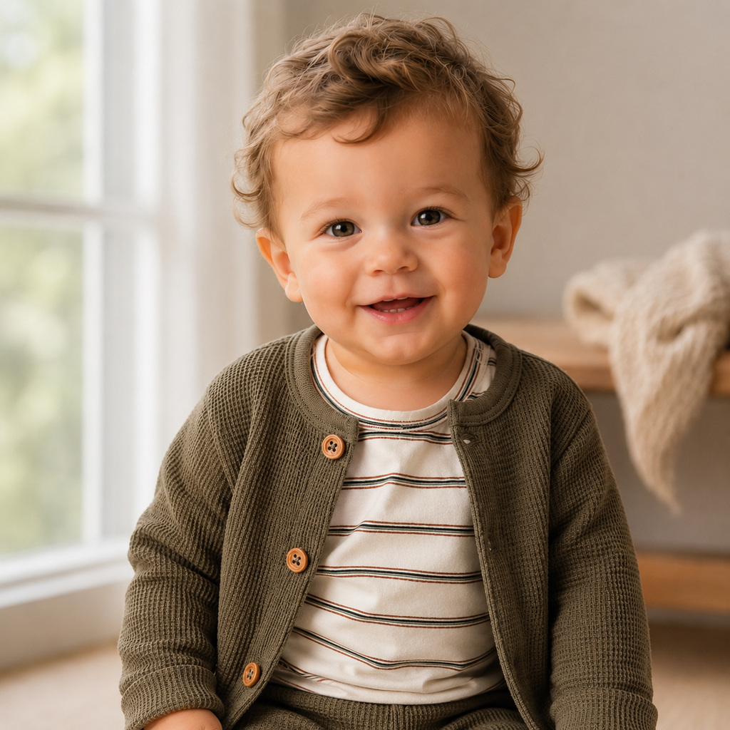 Driedelig baby setje wafel (faded green)