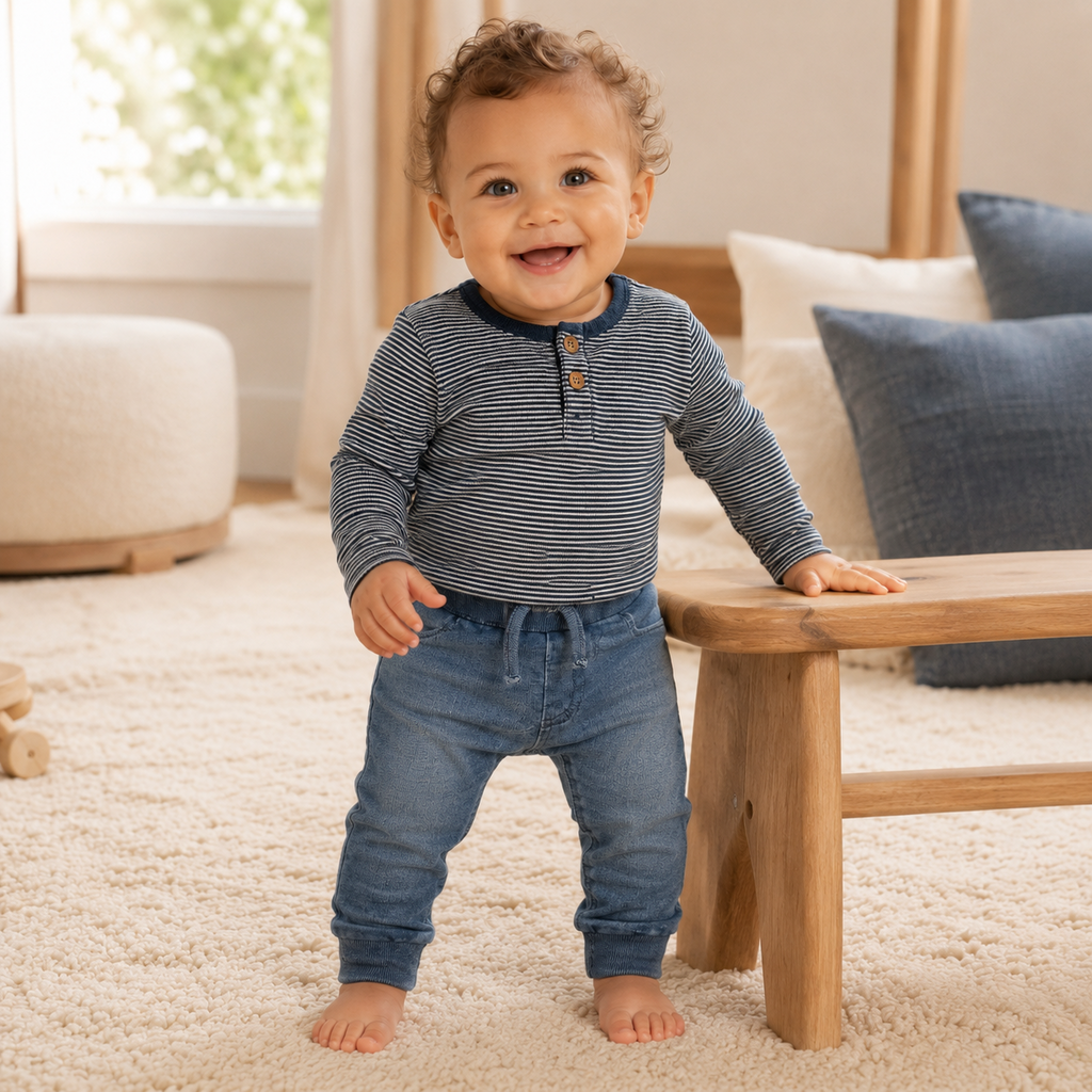 Shirt granddad rib streepje  (navy)