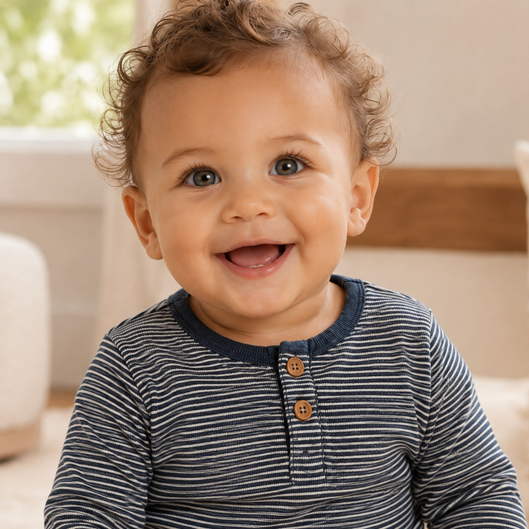 Shirt granddad rib streepje  (navy)