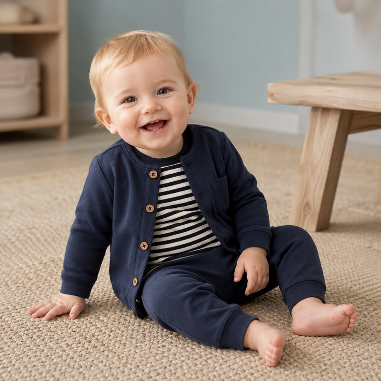 Driedelig baby setje streepje (navy)