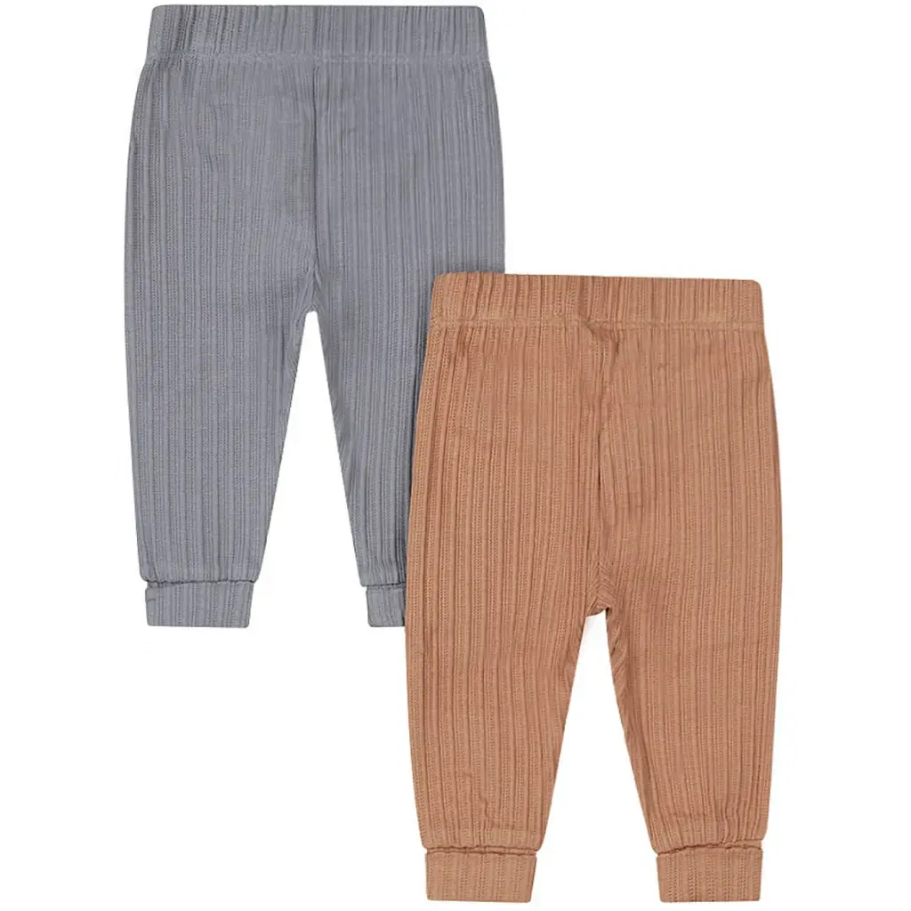 Twee broekjes rib (faded blue/brown)