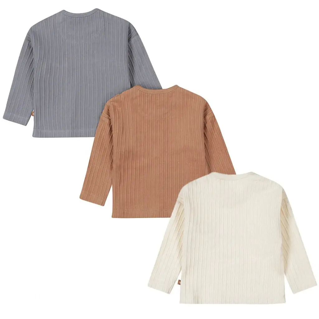 Drie longsleeves rib (faded blue/brown/off-white)
