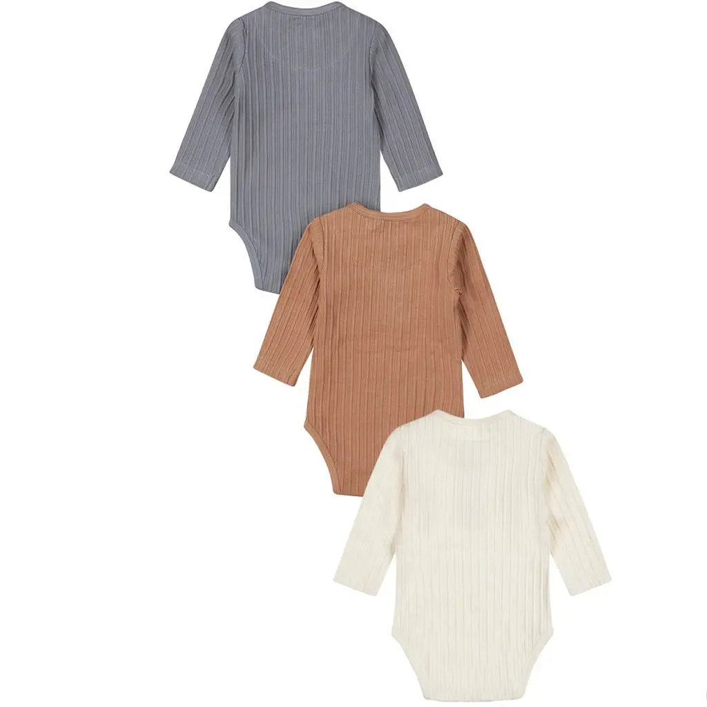 Drie rompertjes rib (faded blue/brown)