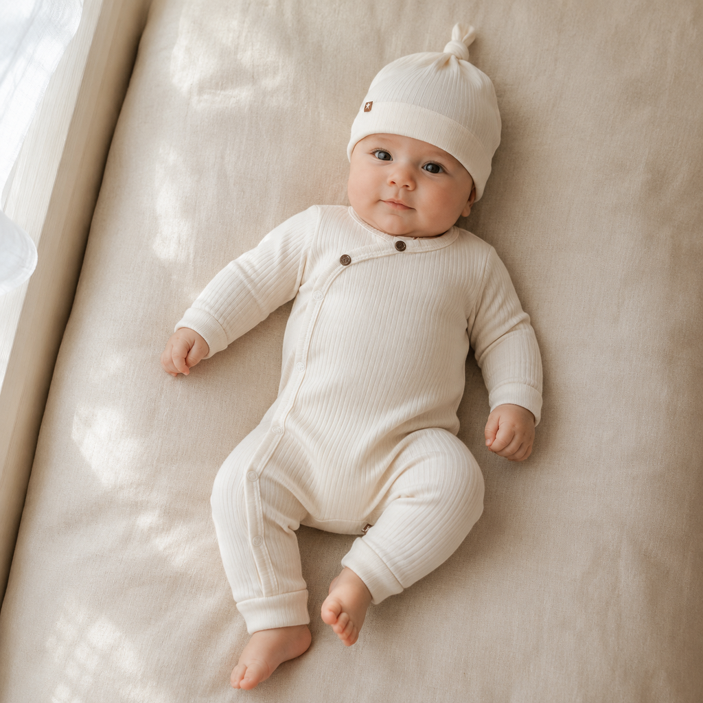 Tweedelig setje overslag rib (off-white)