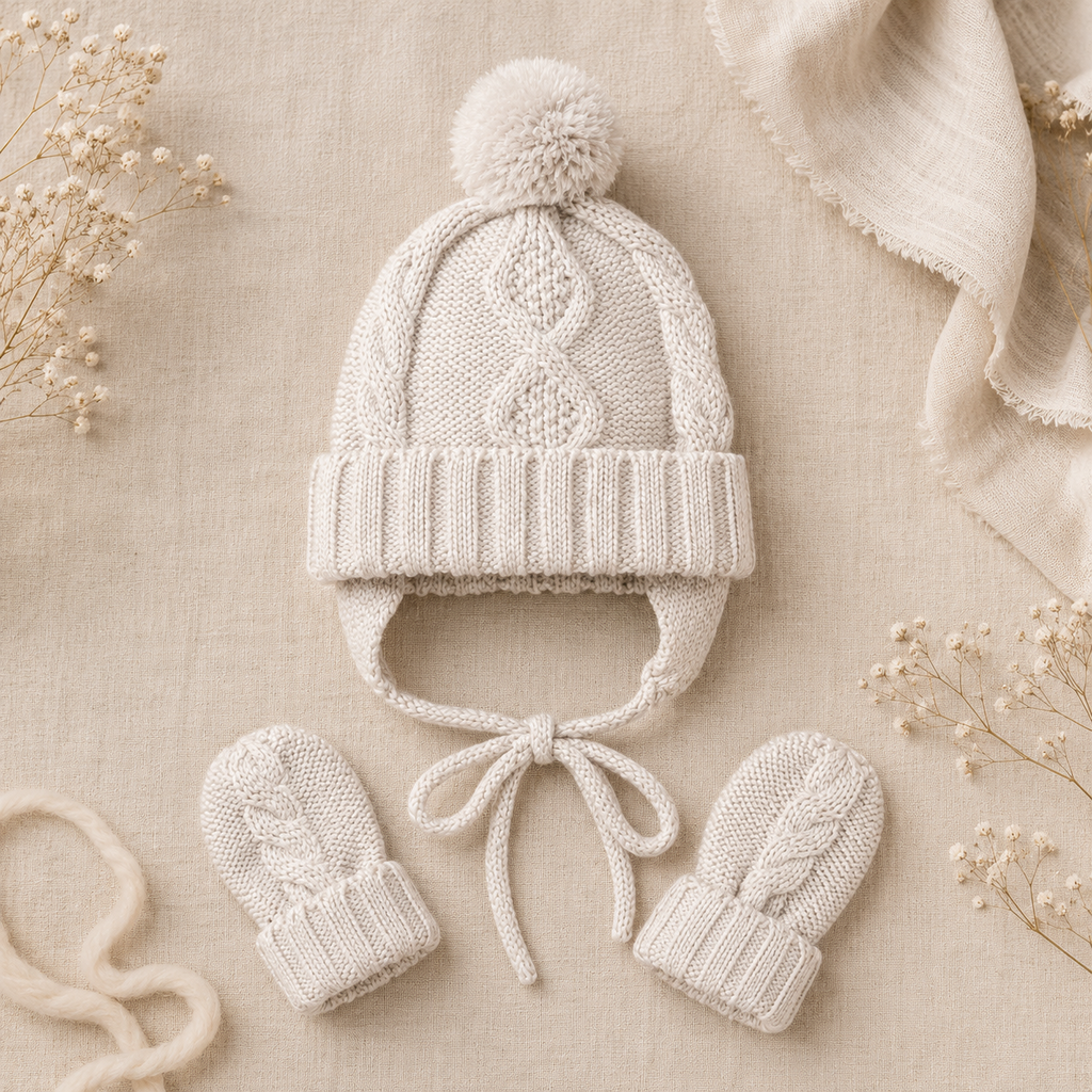 Winterset: gebreide muts en wanten (h. milk)