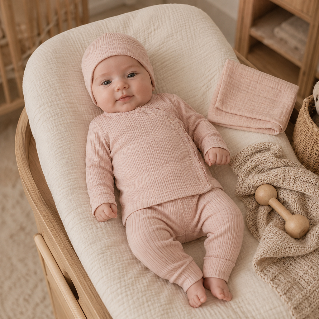 Tweedelig setje rib (light dusty pink)