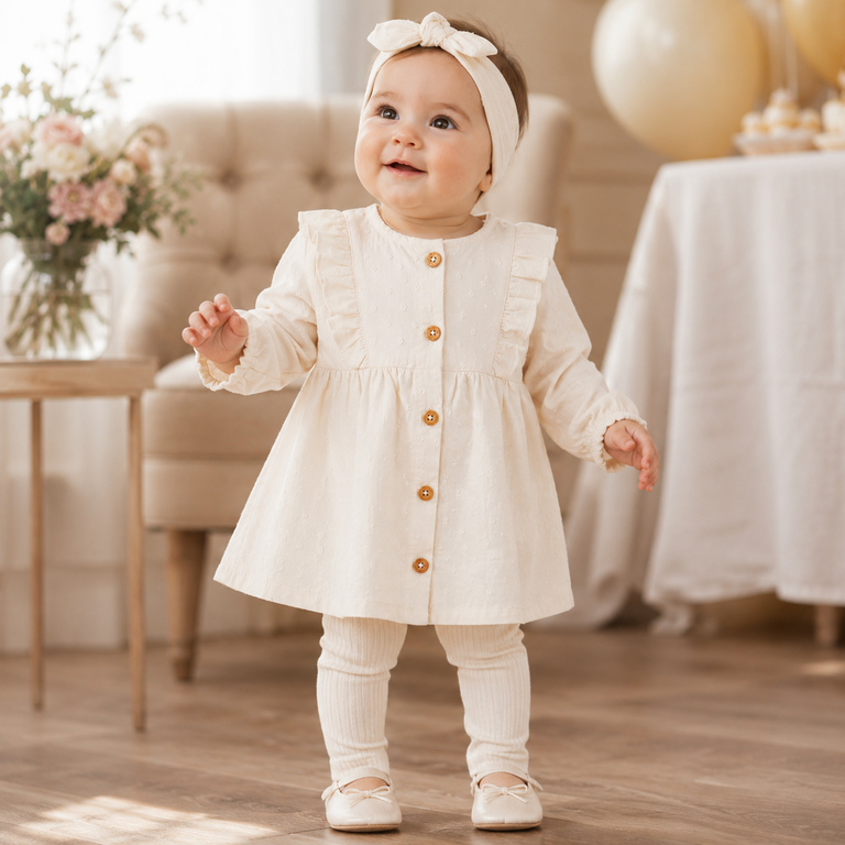 Jurkje nopjes met haarbandje (off-white)